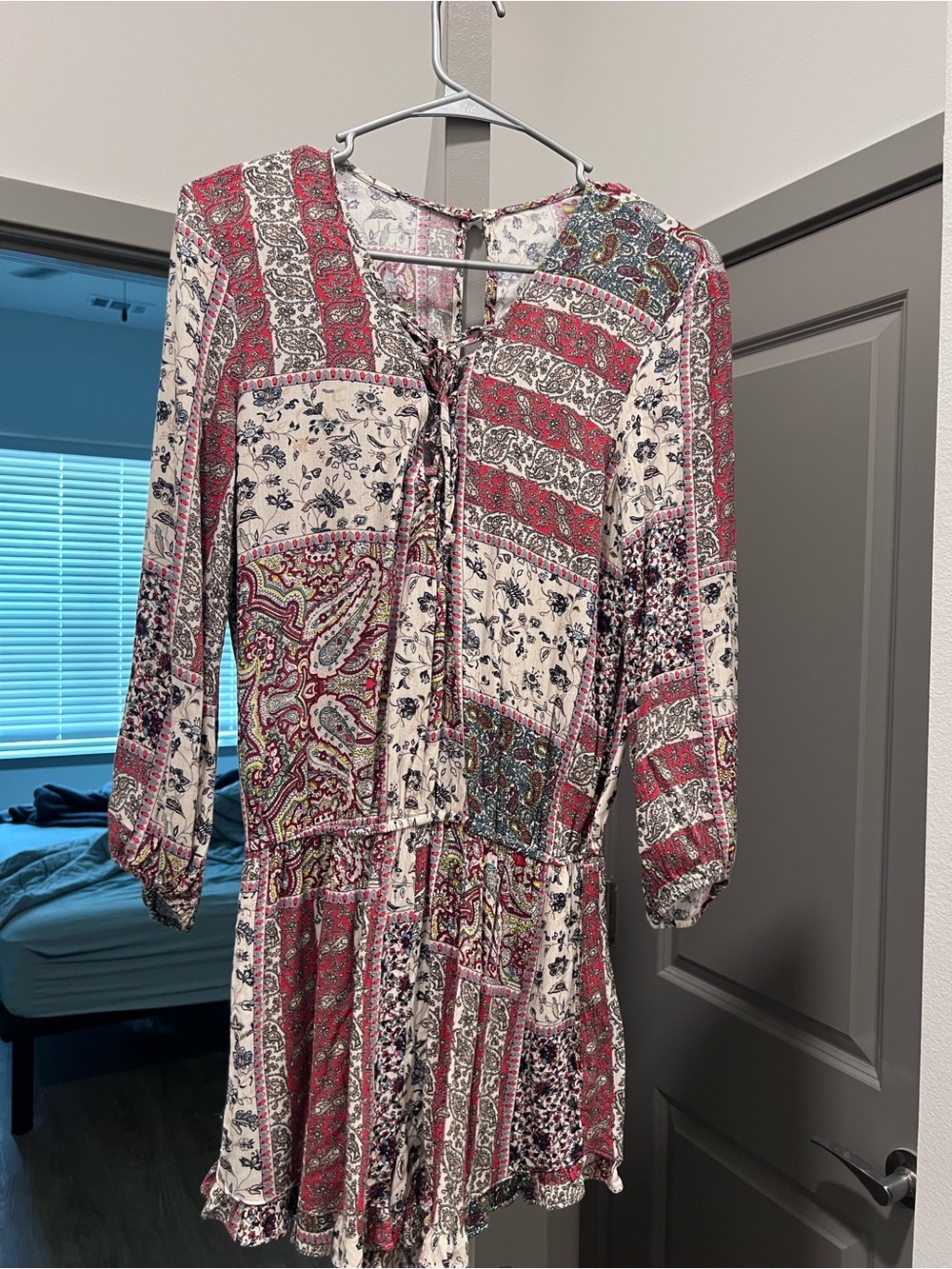 Patchwork Boho Tie-Front Romper